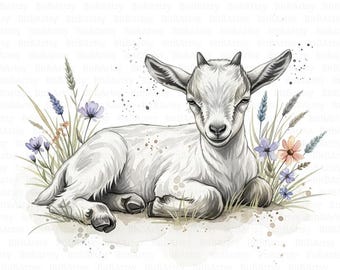 15 Baby Goat Clipart, Cute Goat Clipart, Kid Goat, Farm Animals, Printable Watercolor Clipart, High-Quality JPGs, Digital Download, Journal