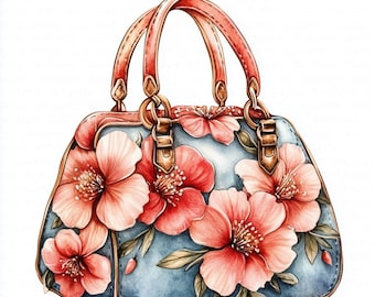 11 Luxury Floral Handbag Clipart, Fashion Clipart, Printable Watercolor Clipart, High Quality JPGs, Digital Download, Paper Craft, Journals