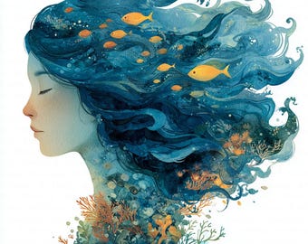 13 imágenes prediseñadas de sirena coral, imágenes prediseñadas de sirena del océano, imágenes prediseñadas de acuarela imprimibles, archivos JPG de alta calidad, descarga digital, manualidades de papel, diario basura