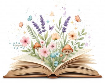 Floral Book Clipart, Magical Flower Clipart (Digital Download, Commercial Use JPGs)