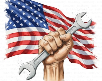 17 Labor Day Clipart, Schraubenschlüssel mit amerikanischer Flagge, Labor Day Craft, USA Feiertag, JPG Digital Download, Junk Journal, Papierhandwerk