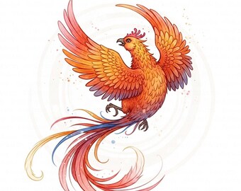 Flaming Phoenix Clipart, 11 Watercolor Phoenix Printable (Digital Download, Commercial Use JPGs)