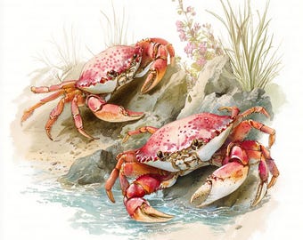 Watercolor Crab Lobster Clipart, 10 Printable Sea Creature (Digital Download, Commercial Use JPGs)