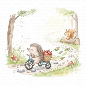 11 Whimsical Hedgehog Clipart, Woodland Animals Clip Art, Printable Watercolor Clipart, High Quality JPGs, Junk Journals, Paper Crafts