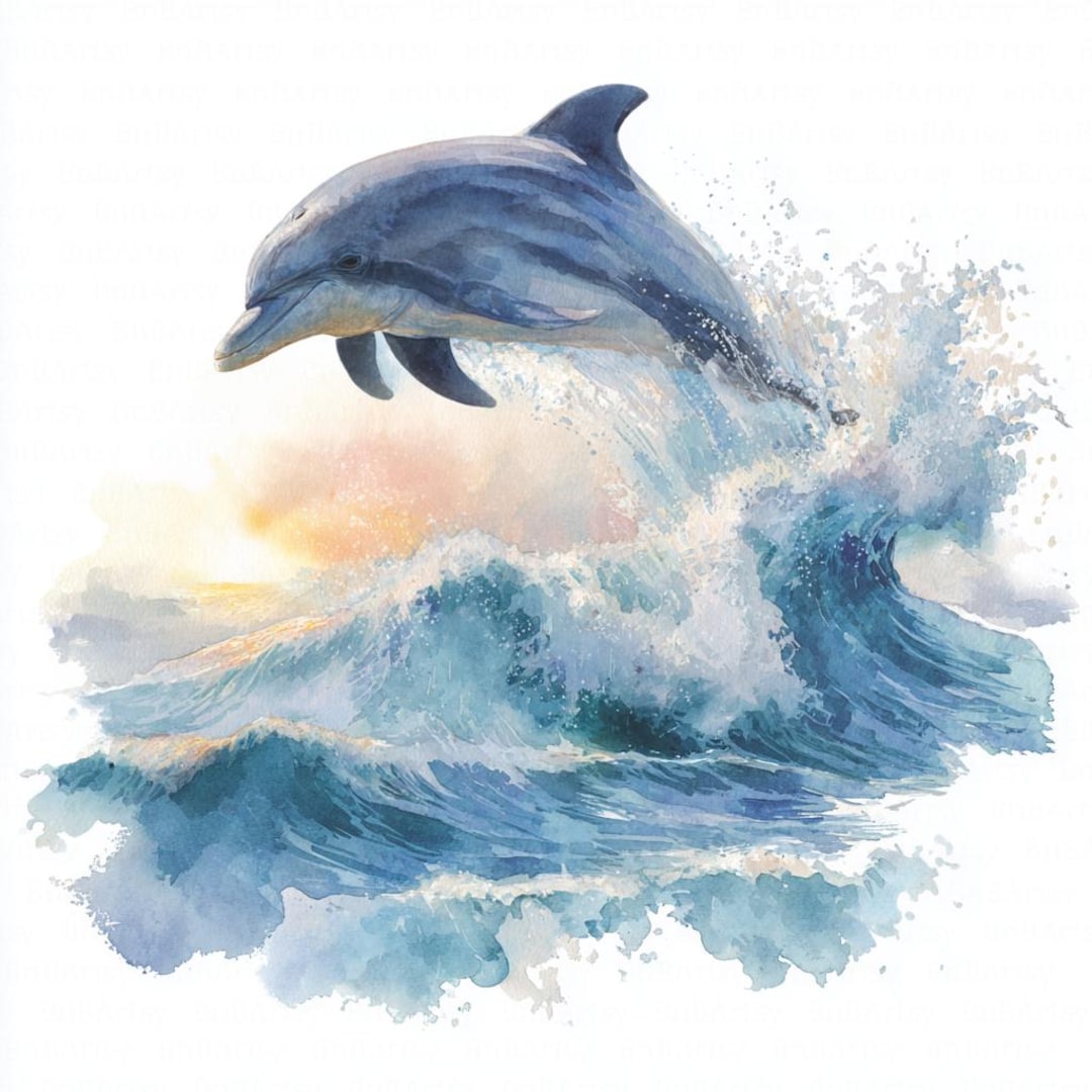 Watercolor Jumping Dolphin Clipart, 10 Printable Ocean Waves (digital ...