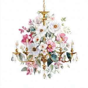 Aquarell Blumen Kronleuchter Clipart, 12 Blumen Deckenleuchte (Digitaler Download, kommerzielle Nutzung JPGs)