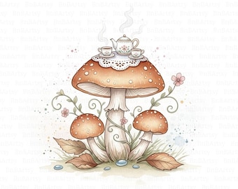10 Cottagecore Mushroom Clipart, Whimsical Mushroom, Printable Watercolor Clipart, High Quality JPGs, Digital Download, Paper Craft, Journal