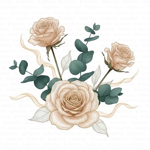 18 Off White Roses Clipart, Wedding Flower Clipart, Printable Watercolor Clipart, High Quality JPG, Digital Download, Journal, Papercraft