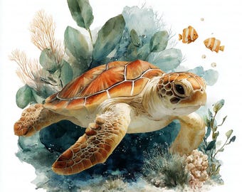 11 Baby Turtle Clipart, Ocean Nursery, Aquatic Animal, Printable Watercolor Clipart, High Quality JPGs, Digital Download, Paper Craft