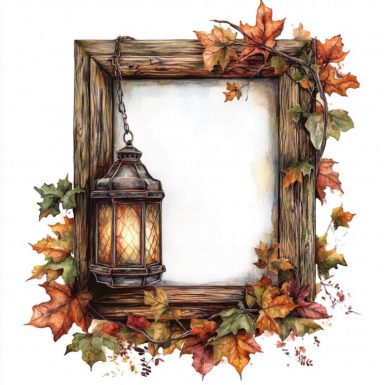 12 Vintage Fall Photo Frame Clipart, Thanksgiving Lantern, Printable ...