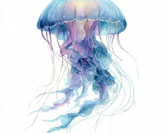 Imágenes prediseñadas de medusas en acuarela, 12 imágenes imprimibles de vida marina oceánica de ensueño (descarga digital, JPG para uso comercial)