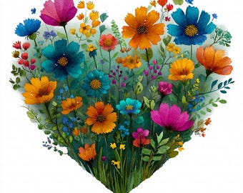 13 imágenes prediseñadas de corazones de flores silvestres, imágenes prediseñadas de coronas florales, imágenes prediseñadas de acuarela imprimibles, JPG de alta calidad, descarga digital, manualidades en papel, diarios