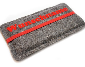 Handytasche aus Filz mit Wunschtext und Gummiband - rot, Maßanfertigung passend für dein Handy