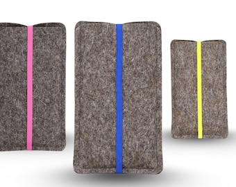 Filz Handyhülle / Filz Handytasche - aus Wollfilz, mit Gummiband, passend für iPhone, Samsung, Google Pixel, Fairphone, Xiaomi (Wunschmaß)
