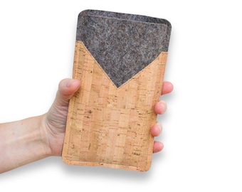 Handytasche aus Wollfilz und Kork, Maßanfertigung, Handytasche aus Kork, Handyhülle, Handytasche nach Maß, mit geometrischem Muster