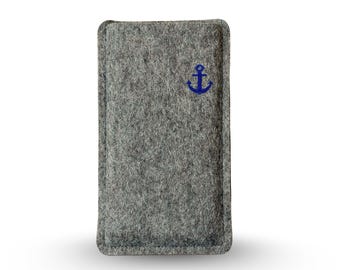 Handytasche Filz mit Anker Motiv | maritime Filz Handyhülle | handgemacht & passend angefertigt für dein Handymodell