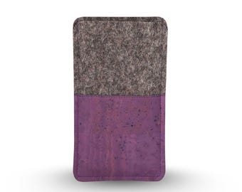 Handytasche aus Filz und lila Kork, Maßanfertigung passend für dein Handy