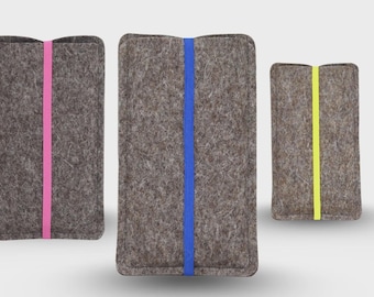 Handytasche Filz mit Gummiband | Handyhülle passend für iPhone 17 / 16 / 16 Pro / 15 / 15 Pro / 14 / 14 Pro / 13 / 13 Pro mit Slim Case