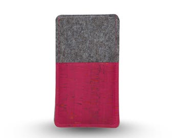 Handyhülle / Handytasche aus Filz und pinkem Kork, maßgeschneidert für dein Handy