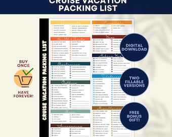 Lista de equipaje para cruceros rellenable en formato PDF / Organizador de viaje para cruceros imprimible (descarga digital)