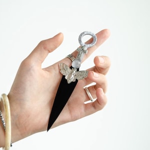 Mothman Cross Utility Blade - Handcrafted Alloy Tool with Sky Sapphire, Gothic Dual-Use Knife for Package Opening & Collectors