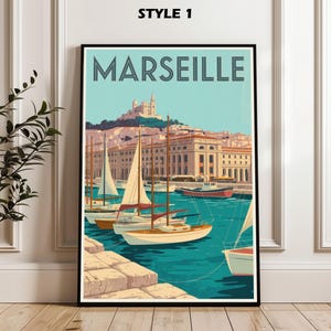 Affiche Marseille, impression voyage France, art mural Marseille, illustration Marseille, cadeau Marseille, affiche de voyage vintage, décoration d'intérieur