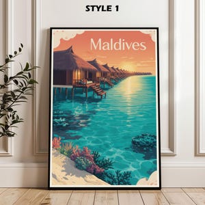 Maldives Travel Poster, Maldives Poster, Maldives Wall Art, Travel Art Printable, Maldives Island Gift, Vintage Maldives Poster, Home Decor