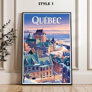 Affiche voyage Québec, affiche Canada, impression Québec, art mural Québec, cadeau ville de Québec, art voyage imprimable, décoration murale, décoration d'intérieur