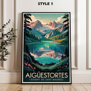 Póster de viaje del Parque Nacional de Aigüestortes, póster de España, lámina de Aigüestortes, arte mural de España, arte de viaje imprimible, decoración de pared, regalo de senderismo