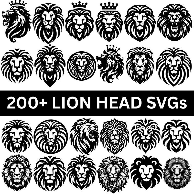 Roaring Lion SVG Mega Bundle with 200+ wild and powerful animal designs. Perfect for Cricut, Silhouette, vinyl projects, t-shirts, mugs, wall decor, and more. Includes tribal, cartoon, and realistic lion styles. Commercial license included. Ideal for crafters, small business owners, and designers who want to stand out. Easy to use, high-resolution files ready for instant download
