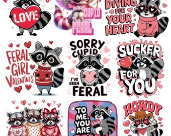 80+ Raccoon Valentine PNG Bundle | Cute Raccoon Valentine Designs | Valentine PNG Commercial Use | Sublimation Clipart