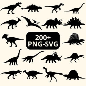 恐竜のシルエットSVG PNGバンドル200以上のファイル、恐竜カットファイル、恐竜クリップアート、Cricut Silhouette Glowforge SVG