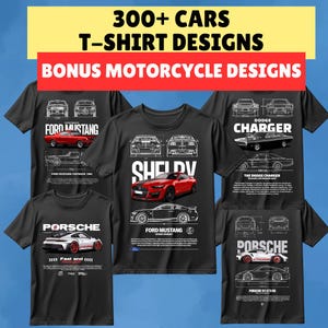 300+ Cars T-Shirt Designs PNG Bundle – High Quality, POD Ready + Bonus Motorbike Art Car