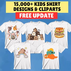 Más de 15 000 diseños de camisetas para niños PNG / Bono de clipart lindo / Actualizaciones semanales POD Camiseta divertida para niño y niña