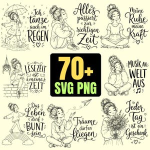 Positive Mädchen Plotterdatei Laser Bundle svg familie Cricut Silhouette Tasse Kissen Tote Bag Spruch Deutsch png Digital DTF Druck