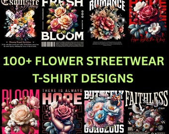 100+ Urban Streetwear Floral PNG Bundle - Blumen T-Shirt Designs für POD, Cricut, Grunge Aesthetic, transparenter Hintergrund