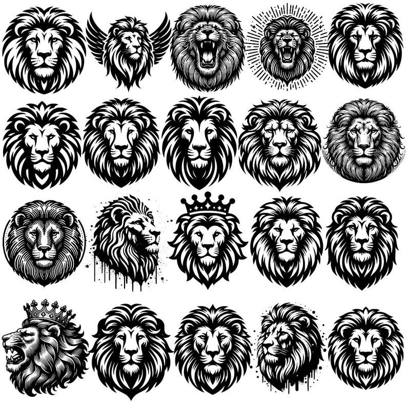 Roaring Lion SVG Mega Bundle with 200+ wild and powerful animal designs. Perfect for Cricut, Silhouette, vinyl projects, t-shirts, mugs, wall decor, and more. Includes tribal, cartoon, and realistic lion styles. Commercial license included. Ideal for crafters, small business owners, and designers who want to stand out. Easy to use, high-resolution files ready for instant download