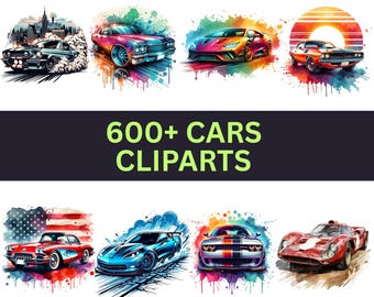 600+ Car Clipart Bundle | Supercar, Sports Car, Muscle Car, Vintage PNG | HD Car PNG Files | Digital Download