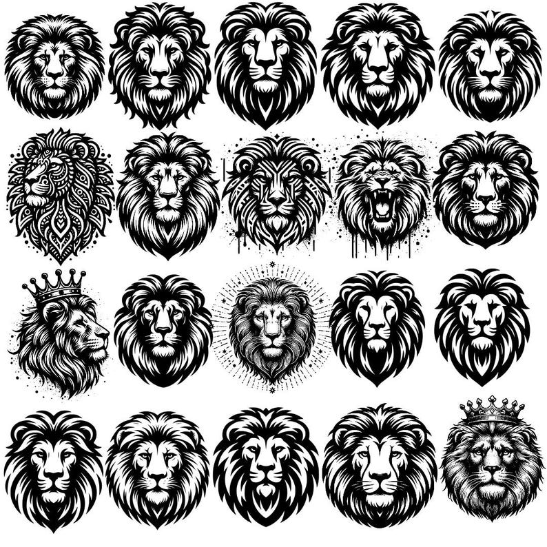 Roaring Lion SVG Mega Bundle with 200+ wild and powerful animal designs. Perfect for Cricut, Silhouette, vinyl projects, t-shirts, mugs, wall decor, and more. Includes tribal, cartoon, and realistic lion styles. Commercial license included. Ideal for crafters, small business owners, and designers who want to stand out. Easy to use, high-resolution files ready for instant download