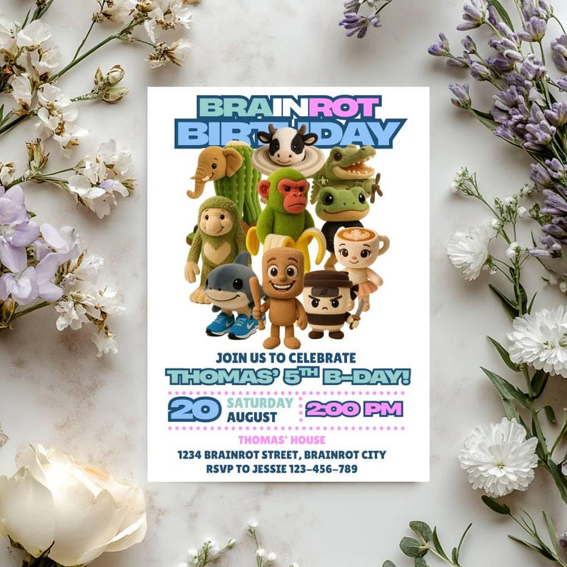 Italian Brainrot Birthday Invitation, Digital Invitation, Birthday ...