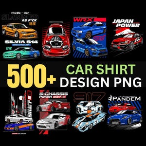 500+ Automotive Car T-Shirt Designs | PNG Bundle for POD | Muscle Cars, JDM, Supercars, Racing | Streetwear Graphics