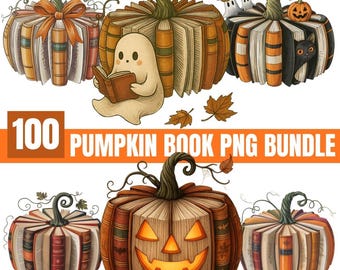 100+ Fall Book Pumpkin PNG, Retro Autumn Reading Sublimation, Cozy Halloween PNG, Book Lover Fall Design, Pumpkin Clipart Download