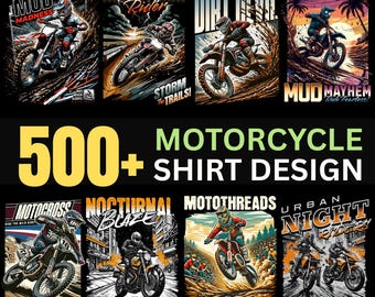 500+ Motorcycle T-Shirt Designs | Streetwear PNG Bundle for Bikers | Print-on-Demand Shirt Graphics