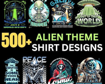 500+ Alien PNG Bundle • HD T-Shirt Designs • UFO Extraterrestrial Clipart • Sci-Fi Sublimation Graphics • Space Creature Art Pack