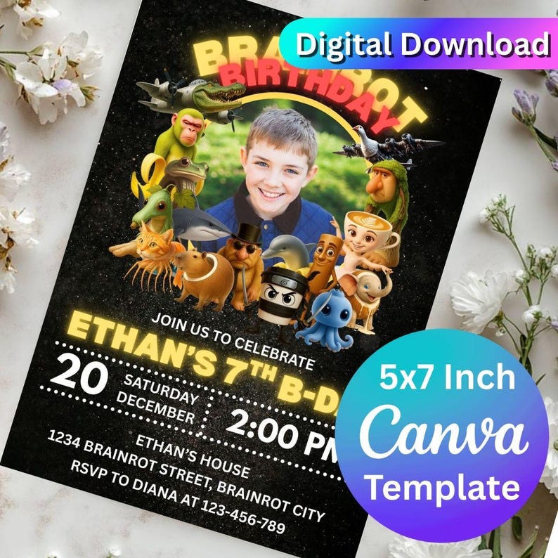 Italian Brainrot Birthday Invitation, Digital Invitation, Birthday ...
