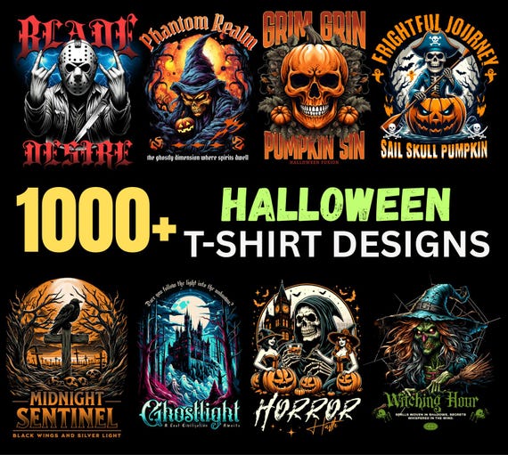 1,000+ Halloween T-Shirt Design Bundle PNG | Spooky Ghost, Witch, Haunted House, Scary Skull, Horror Clipart for Cricut, Sublimation, POD