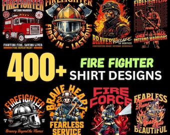 400+ Firefighter PNG Designs | Fire Dept Shirt Bundle, Fireman Sublimation, First Responder T-Shirt Graphics