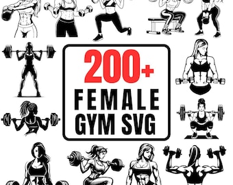 Pacchetto SVG per il fitness femminile (oltre 200), SVG ragazza in palestra, SVG donna sollevamento pesi, file di taglio ragazza fitness per Cricut, SVG per design di magliette da palestra