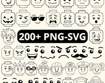 Brick Faces SVG PNG Bundle 200+ Files, Building Block Faces, Kids Toy SVG, Vector Play Bricks, Cricut Silhouette Files
