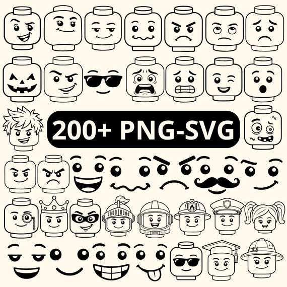 Brick Faces SVG PNG Bundle 200+ Files, Building Block Faces, Kids Toy SVG, Vector Play Bricks, Cricut Silhouette Files